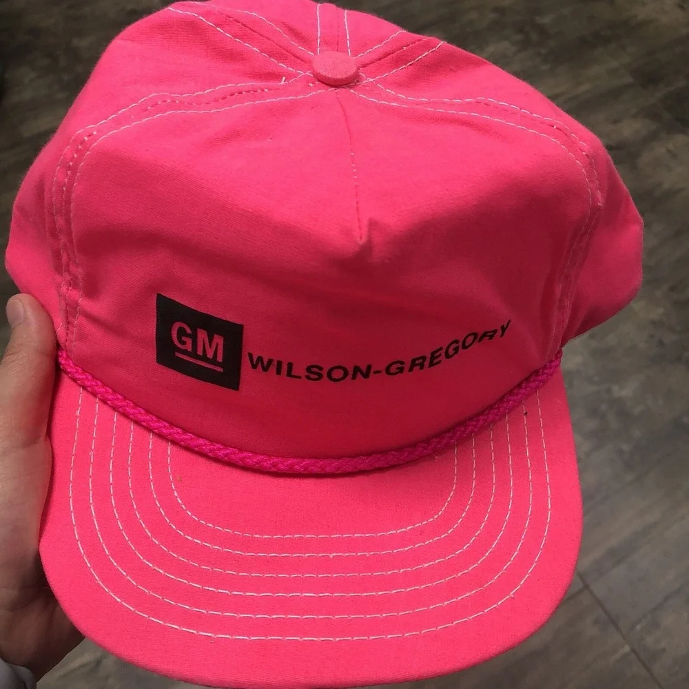 Vintage Wilson-Gregory GM Dealership Neon Snapback Hat Pink‎ 90s USA Made